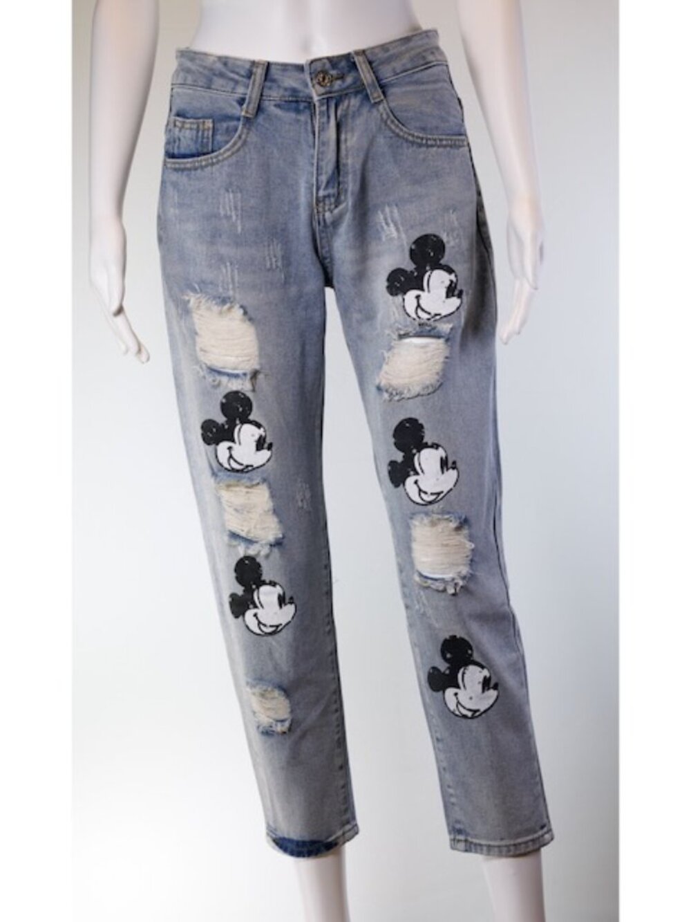 Mickey Mouse Distressed Cropped Jeans